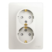 Розетка двухместная SYSTEME ELECTRIC GLOSSA, скрытый монтаж, с заземлением, со шторками, перламутр