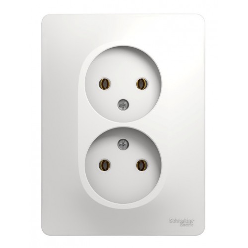 Розетка двухместная SYSTEME ELECTRIC GLOSSA, скрытый монтаж, без заземления, белый