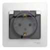 Розетка SYSTEME ELECTRIC GLOSSA, скрытый монтаж, с заземлением, с крышкой, со шторками, белый
