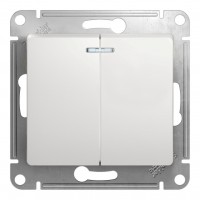 Выключатель 2-клавишный SYSTEME ELECTRIC GLOSSA, с подсветкой, скрытый монтаж, белый
