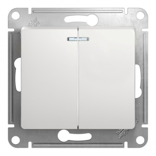 Выключатель 2-клавишный SYSTEME ELECTRIC GLOSSA, с подсветкой, скрытый монтаж, белый