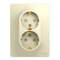 Розетка двухместная SYSTEME ELECTRIC GLOSSA, скрытый монтаж, с заземлением, со шторками, бежевый
