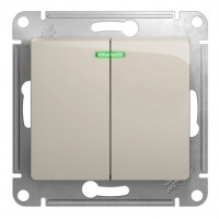 Выключатель 2-клавишный SYSTEME ELECTRIC GLOSSA, с подсветкой, скрытый монтаж, молочный