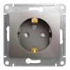 Розетка SYSTEME ELECTRIC GLOSSA, скрытый монтаж, с заземлением, со шторками, платина