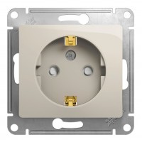 Розетка SYSTEME ELECTRIC GLOSSA, скрытый монтаж, с заземлением, со шторками, молочный