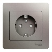 Розетка SYSTEME ELECTRIC GLOSSA, скрытый монтаж, с заземлением, со шторками, платина