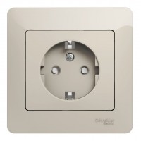 Розетка SYSTEME ELECTRIC GLOSSA, скрытый монтаж, с заземлением, со шторками, молочный