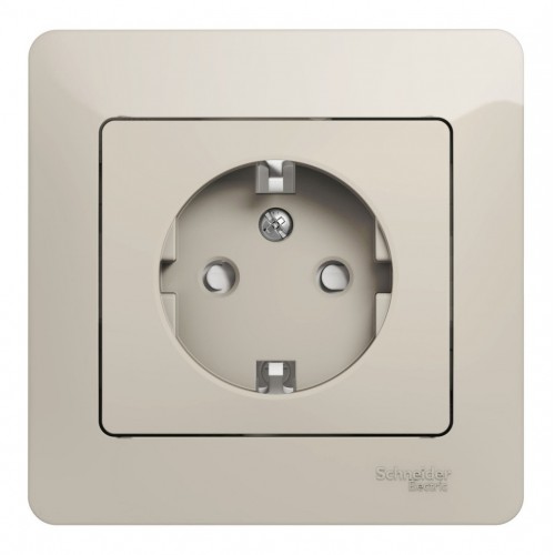 Розетка SYSTEME ELECTRIC GLOSSA, скрытый монтаж, с заземлением, со шторками, молочный