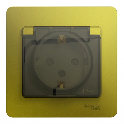 Розетка SYSTEME ELECTRIC GLOSSA, скрытый монтаж, с заземлением, с крышкой, со шторками, фисташковый