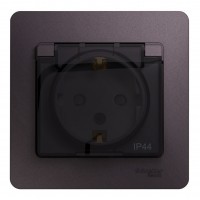 Розетка SYSTEME ELECTRIC GLOSSA, скрытый монтаж, с заземлением, с крышкой, со шторками, сиреневый туман