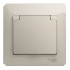 Розетка SYSTEME ELECTRIC GLOSSA, скрытый монтаж, с заземлением, с крышкой, со шторками, молочный