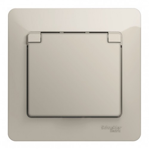 Розетка SYSTEME ELECTRIC GLOSSA, скрытый монтаж, с заземлением, с крышкой, со шторками, молочный
