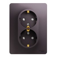 Розетка двухместная SYSTEME ELECTRIC GLOSSA, скрытый монтаж, с заземлением, со шторками, сиреневый туман