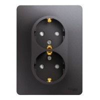 Розетка двухместная SYSTEME ELECTRIC GLOSSA, скрытый монтаж, с заземлением, со шторками, графит