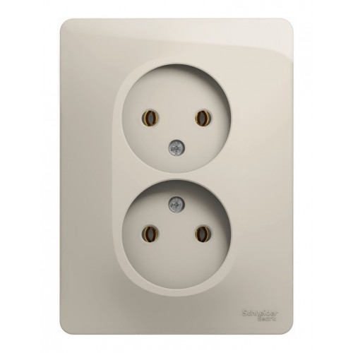 Розетка двухместная SYSTEME ELECTRIC GLOSSA, скрытый монтаж, без заземления, молочный