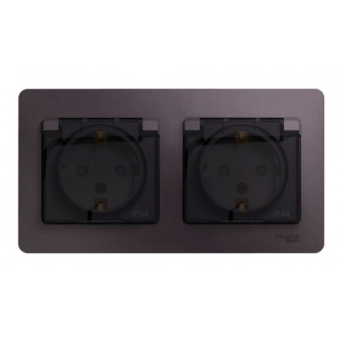 Розетка двухместная SYSTEME ELECTRIC GLOSSA, скрытый монтаж, с заземлением, с крышкой, со шторками, сиреневый туман, GSL001447