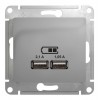 Glossa Розетка USB, 5В/2100мА, 2х5В/1050мА, алюминий