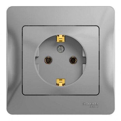 Розетка SYSTEME ELECTRIC GLOSSA, скрытый монтаж, с заземлением, алюминий