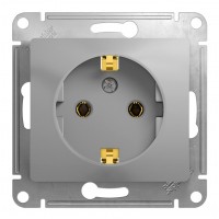Розетка SYSTEME ELECTRIC GLOSSA, скрытый монтаж, с заземлением, алюминий
