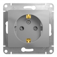 Розетка SYSTEME ELECTRIC GLOSSA, скрытый монтаж, с заземлением, со шторками, алюминий