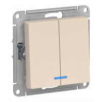 Выключатель 2-клавишный SYSTEME ELECTRIC ATLASDESIGN, с подсветкой, скрытый монтаж, бежевый