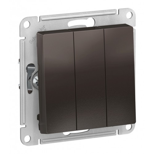 Выключатель 3-клавишный SYSTEME ELECTRIC ATLASDESIGN, скрытый монтаж, мокко