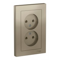 Розетка двухместная SYSTEME ELECTRIC ATLASDESIGN, скрытый монтаж, без заземления, шампань