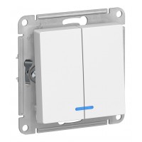 Выключатель 2-клавишный SYSTEME ELECTRIC ATLASDESIGN, с подсветкой, скрытый монтаж, белый