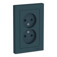 Розетка двухместная SYSTEME ELECTRIC ATLASDESIGN, скрытый монтаж, без заземления, со шторками, изумруд