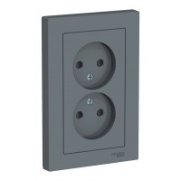 Розетка двухместная SYSTEME ELECTRIC ATLASDESIGN, скрытый монтаж, без заземления, со шторками, грифель