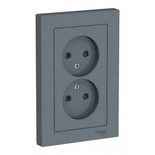 Розетка двухместная SYSTEME ELECTRIC ATLASDESIGN, скрытый монтаж, без заземления, со шторками, грифель