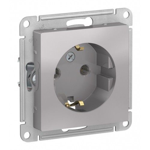 Розетка SYSTEME ELECTRIC ATLASDESIGN, скрытый монтаж, с заземлением, винтовые клеммы, алюминий