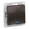 Выключатель 2-клавишный SYSTEME ELECTRIC ATLASDESIGN, с подсветкой, скрытый монтаж, мокко