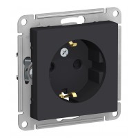 Розетка SYSTEME ELECTRIC ATLASDESIGN, скрытый монтаж, с заземлением, со шторками, карбон