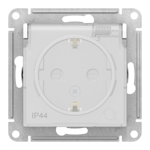 Розетка IP44 SYSTEME ELECTRIC ATLASDESIGN, скрытый монтаж, с заземлением, с прозрачной крышкой, со шторками, винтовые клеммы, белый