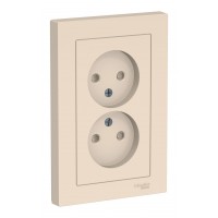 Розетка двухместная с рамкой SYSTEME ELECTRIC ATLASDESIGN, скрытый монтаж, без заземления, со шторками, винтовые клеммы, бежевый
