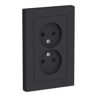 Розетка двухместная SYSTEME ELECTRIC ATLASDESIGN, скрытый монтаж, без заземления, со шторками, карбон