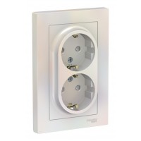 Розетка двухместная SYSTEME ELECTRIC ATLASDESIGN, скрытый монтаж, с заземлением, со шторками, жемчуг