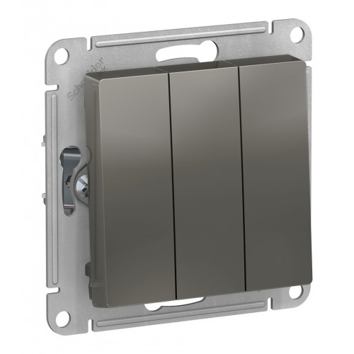 Выключатель 3-клавишный SYSTEME ELECTRIC ATLASDESIGN, скрытый монтаж, сталь