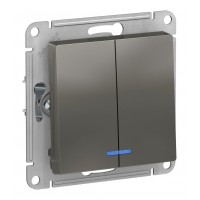 Выключатель 2-клавишный SYSTEME ELECTRIC ATLASDESIGN, с подсветкой, скрытый монтаж, сталь