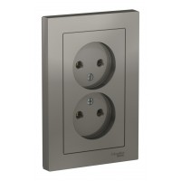 Розетка двухместная SYSTEME ELECTRIC ATLASDESIGN, скрытый монтаж, без заземления, сталь