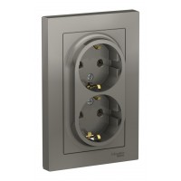 Розетка двухместная SYSTEME ELECTRIC ATLASDESIGN, скрытый монтаж, с заземлением, сталь