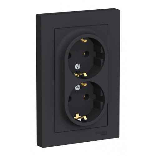 Розетка двухместная SYSTEME ELECTRIC ATLASDESIGN, скрытый монтаж, с заземлением, карбон