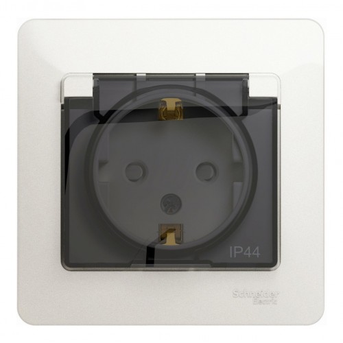 Розетка SYSTEME ELECTRIC GLOSSA, скрытый монтаж, с заземлением, с крышкой, со шторками, перламутр