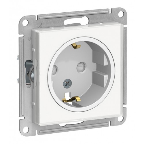 Розетка SYSTEME ELECTRIC ATLASDESIGN, скрытый монтаж, с заземлением, со шторками, белый (прозрачная накладка)