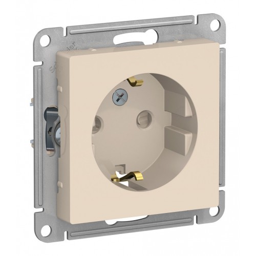 Розетка SYSTEME ELECTRIC ATLASDESIGN, скрытый монтаж, с заземлением, со шторками, винтовые клеммы, бежевый