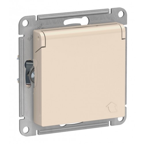 Розетка SYSTEME ELECTRIC ATLASDESIGN, скрытый монтаж, с заземлением, с крышкой, со шторками, винтовые клеммы, бежевый