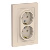 Розетка двухместная с рамкой SYSTEME ELECTRIC ATLASDESIGN, скрытый монтаж, с заземлением, винтовые клеммы, бежевый