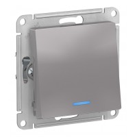 Переключатель 1-клавишный SYSTEME ELECTRIC ATLASDESIGN, с подсветкой, скрытый монтаж, алюминий