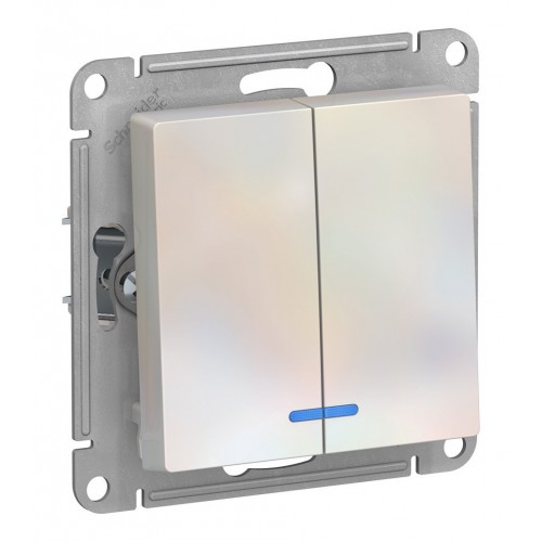 Выключатель 2-клавишный SYSTEME ELECTRIC ATLASDESIGN, с подсветкой, скрытый монтаж, жемчуг